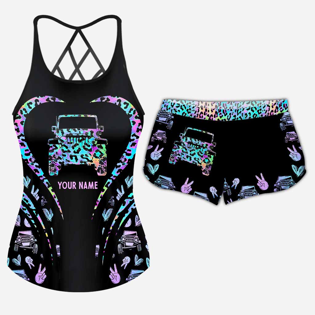Personalized Leopard Print Cross Tank Top & Shorts Set for Summer Cross Tank Top & Women Shorts GradoCreations