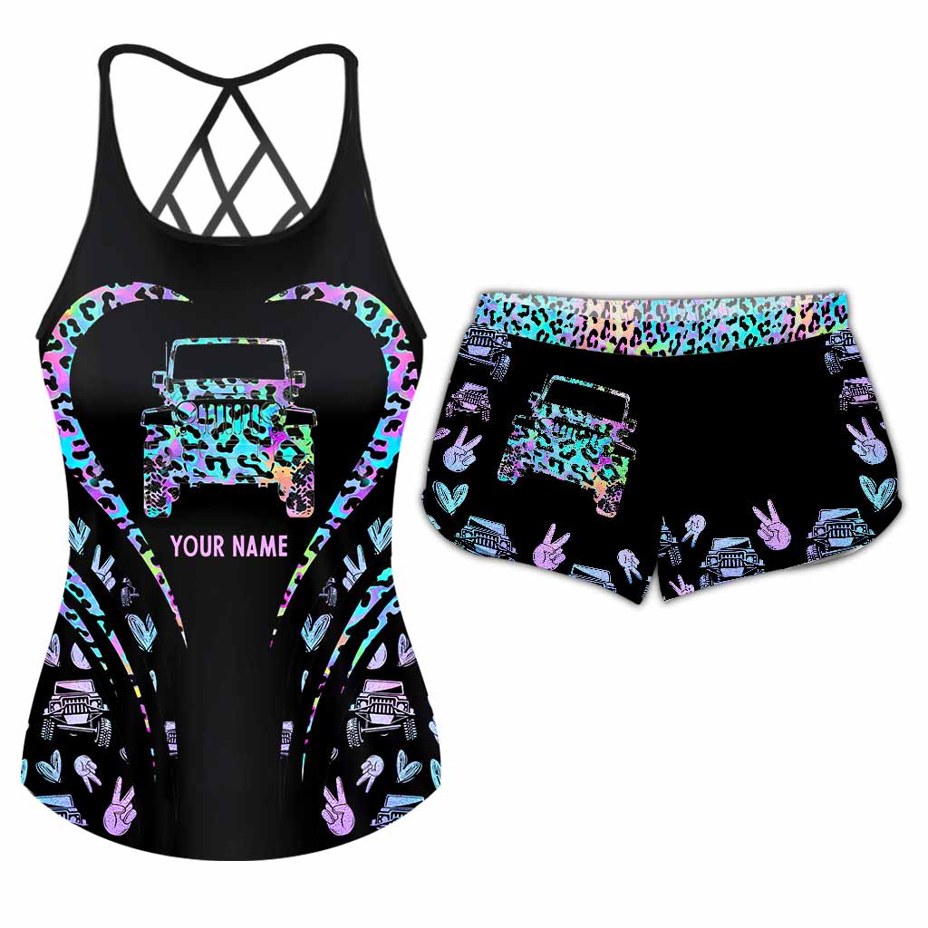 Personalized Leopard Print Cross Tank Top & Shorts Set for Summer Cross Tank Top & Women Shorts GradoCreations
