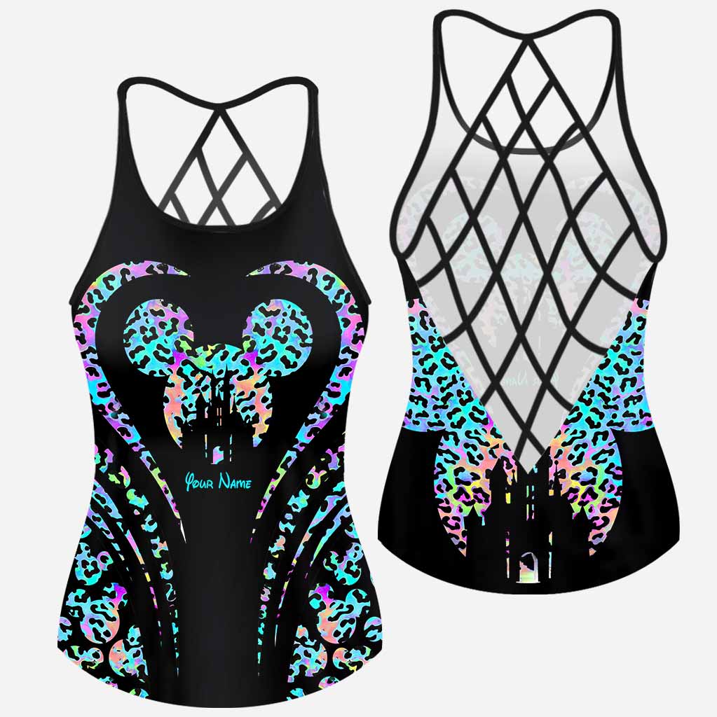 Personalized Leopard Mouse Ears Cross Tank Top & Shorts Set Cross Tank Top & Women Shorts GradoCreations
