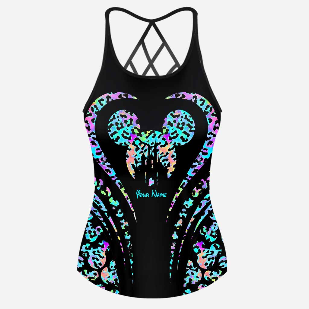 Personalized Leopard Mouse Ears Cross Tank Top & Shorts Set Cross Tank Top & Women Shorts GradoCreations