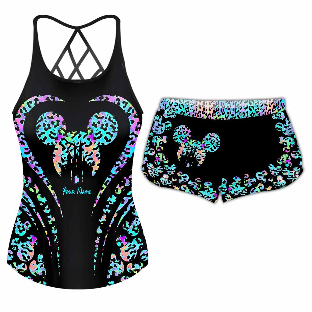Personalized Leopard Mouse Ears Cross Tank Top & Shorts Set Cross Tank Top & Women Shorts GradoCreations