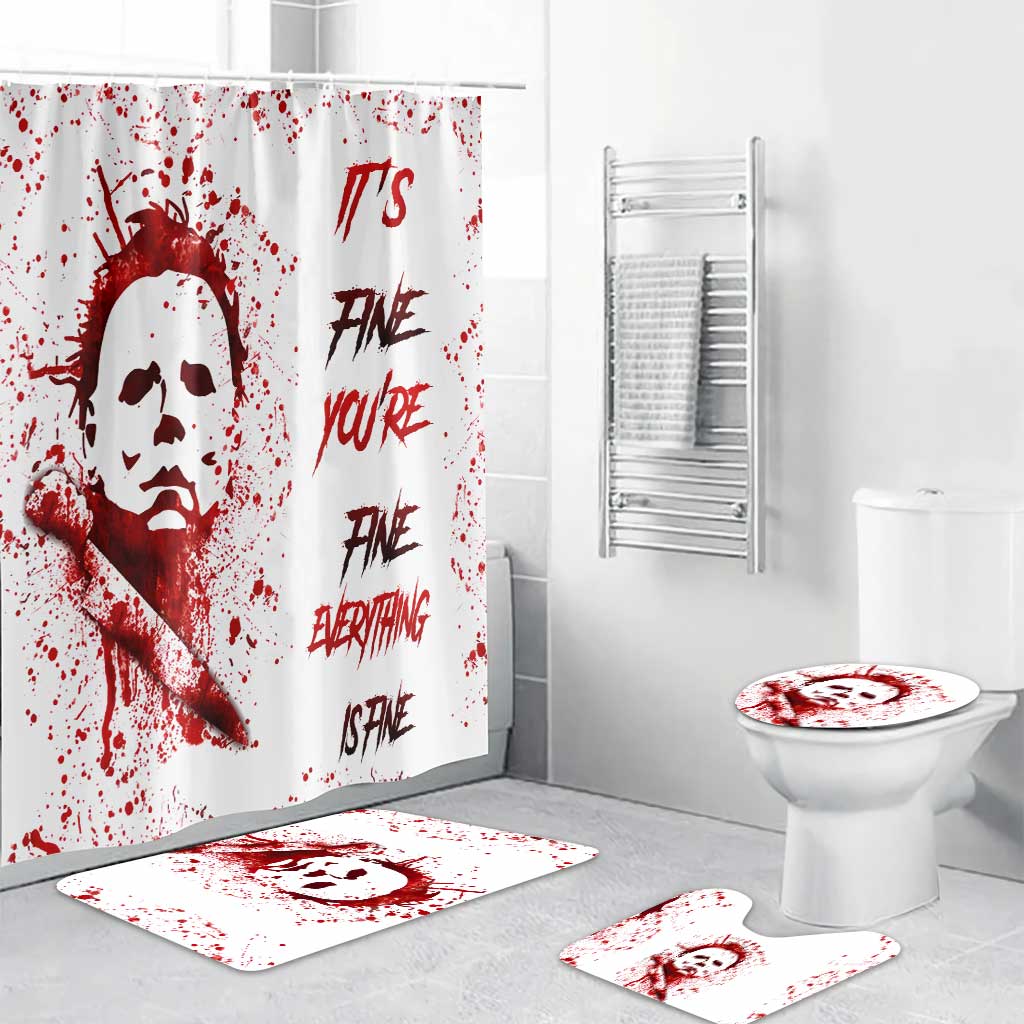 Personalized Halloween Bathroom Curtain & Mats Set for Spooky Decor Bathroom Curtain & Mats Set GradoCreations