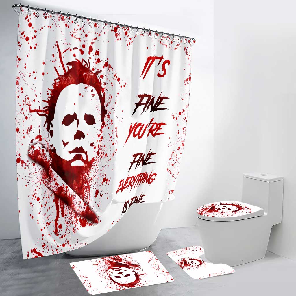 Personalized Halloween Bathroom Curtain & Mats Set for Spooky Decor Bathroom Curtain & Mats Set GradoCreations