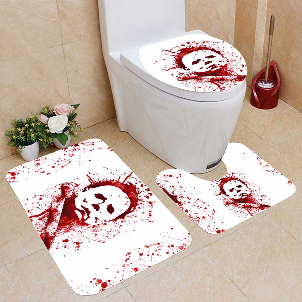 Personalized Halloween Bathroom Curtain & Mats Set for Spooky Decor Bathroom Curtain & Mats Set GradoCreations