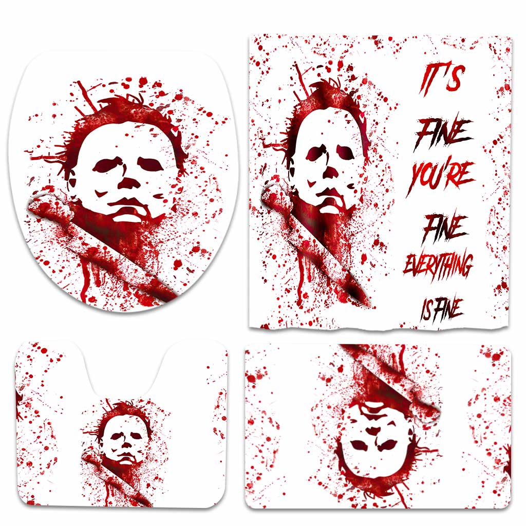 Personalized Halloween Bathroom Curtain & Mats Set for Spooky Decor Bathroom Curtain & Mats Set GradoCreations