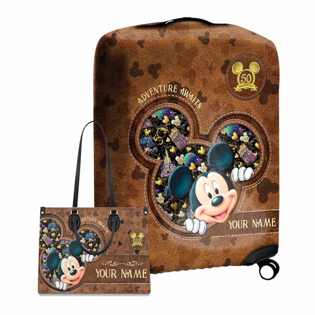 Personalized Adventure Awaits Leather Handbag & Luggage Cover - Custom Name Gift for Women Leather Handbag & Luggage Cover GradoCreations