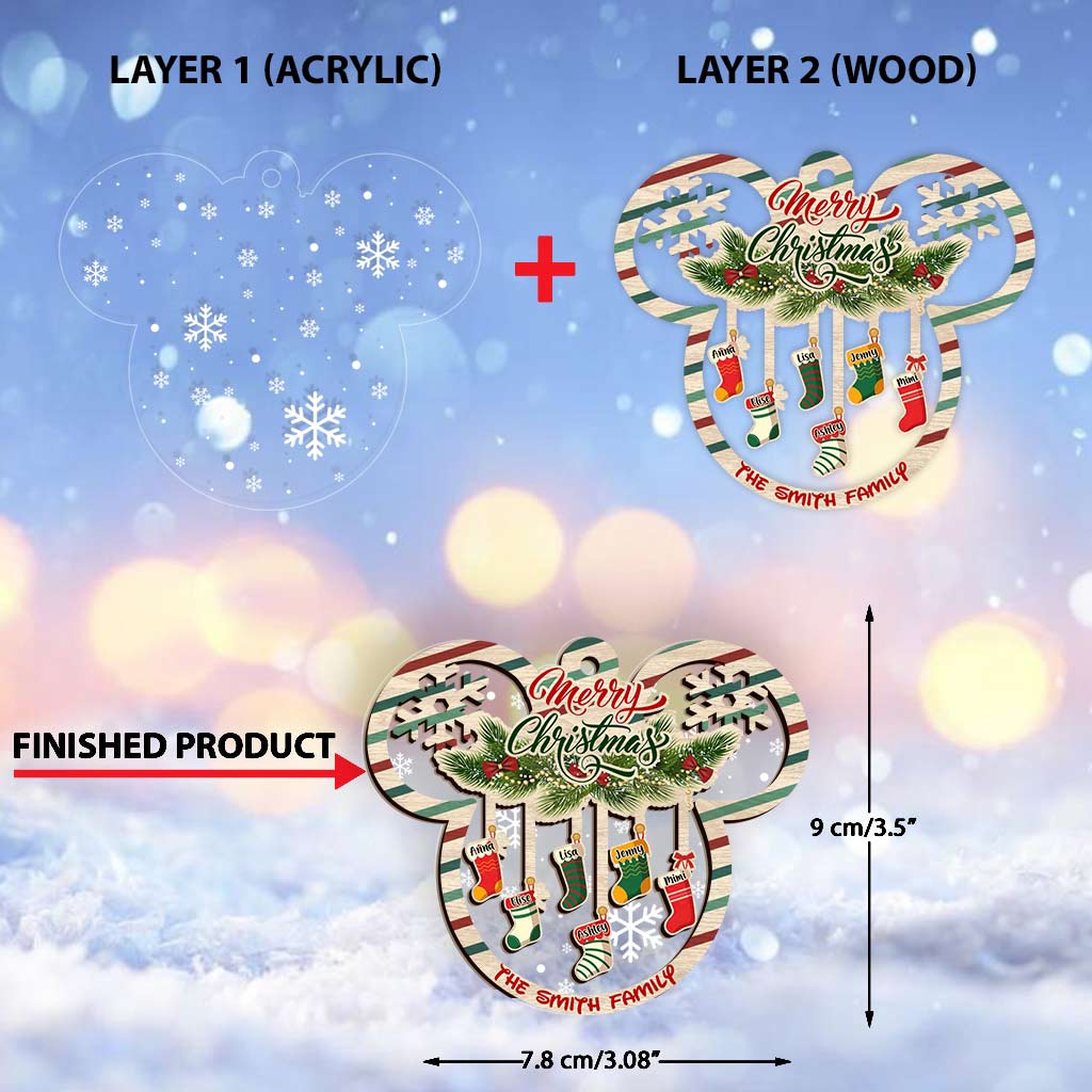 Personalized Christmas Mouse Shaped Ornament Custom Family Name Gift Layers Mix Ornament GradoCreations