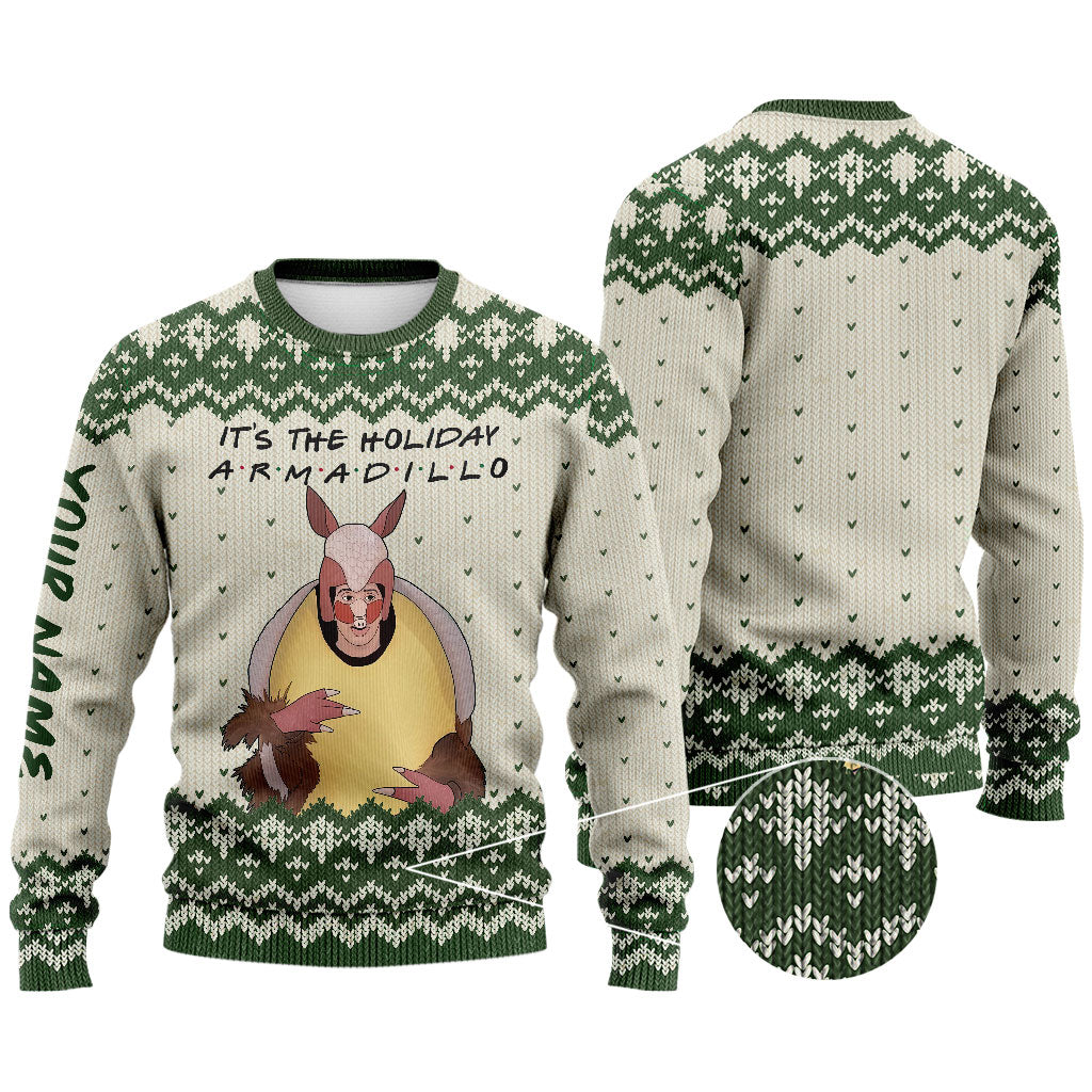 Personalized Holiday Armadillo Christmas Sweater Custom Name Gift Sweater GradoCreations
