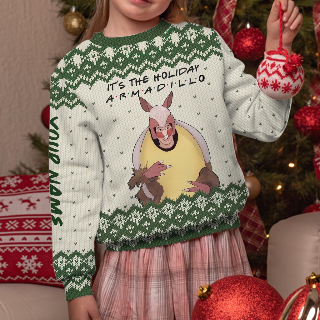 Personalized Holiday Armadillo Christmas Sweater Custom Name Gift Sweater GradoCreations