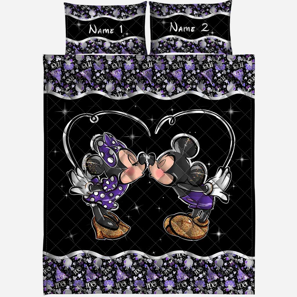 Personalized Mouse Quilt Set Custom Name Gift for Couples Quilt Set GradoCreations