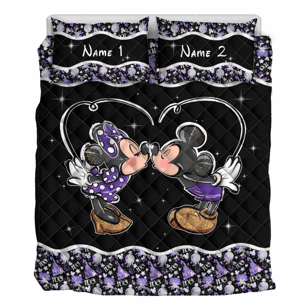 Personalized Mouse Quilt Set Custom Name Gift for Couples Quilt Set GradoCreations
