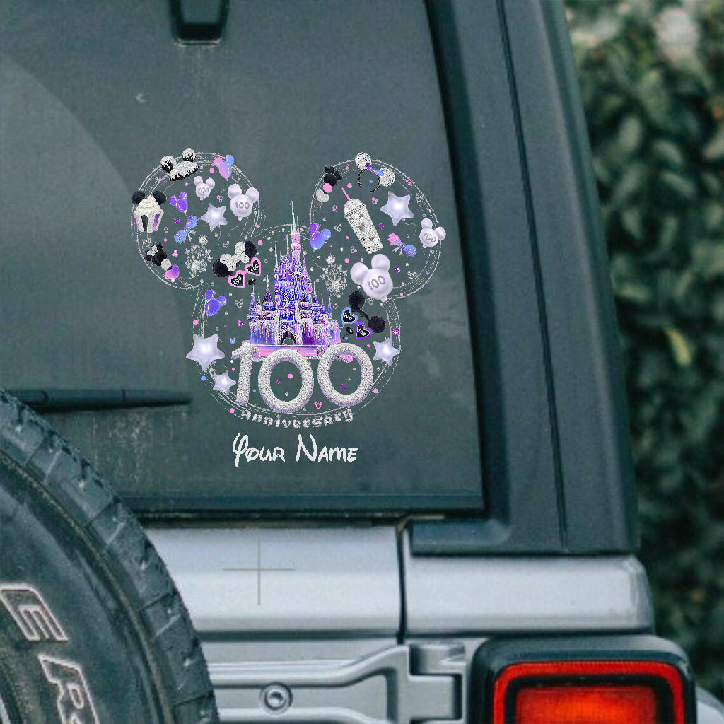 Personalized 100th Anniversary Mouse Decal Custom Name Decorative Sticker for Car, Laptop, Wall Decal Full GradoCreations