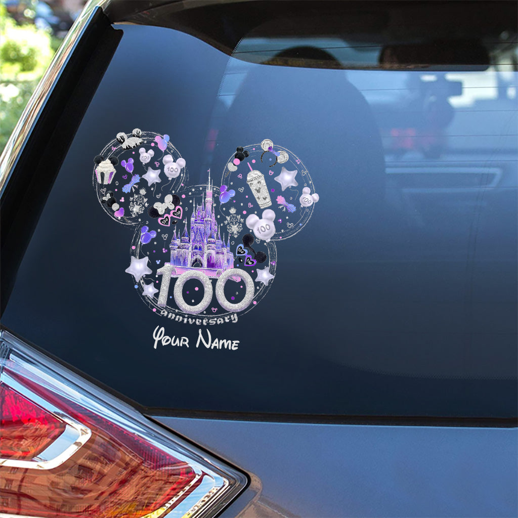 Personalized 100th Anniversary Mouse Decal Custom Name Decorative Sticker for Car, Laptop, Wall Decal Full GradoCreations