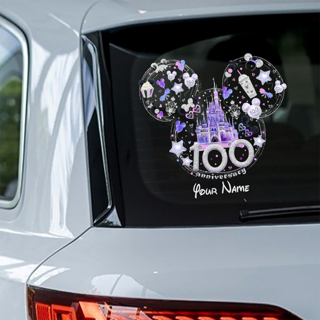 Personalized 100th Anniversary Mouse Decal Custom Name Decorative Sticker for Car, Laptop, Wall Decal Full GradoCreations