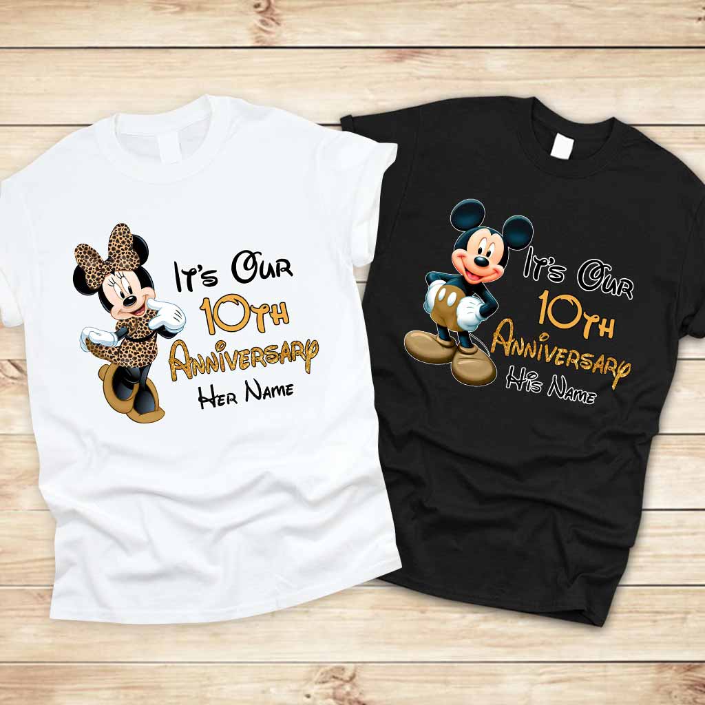 Personalized Mickey and Minnie Anniversary T-shirt & Hoodie Set for Couples T-shirt & Hoodie GradoCreations