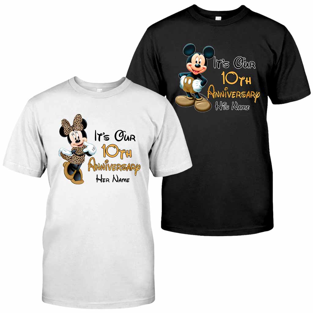 Personalized Mickey and Minnie Anniversary T-shirt & Hoodie Set for Couples T-shirt & Hoodie GradoCreations