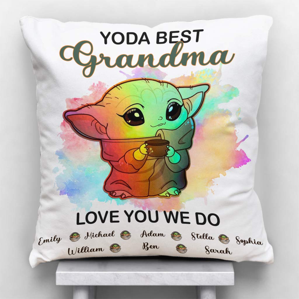 Personalized Yoda Best Grandma Throw Pillow Custom Names Gift Throw Pillow GradoCreations