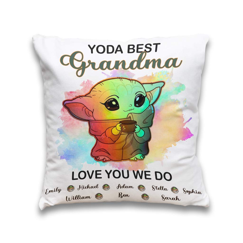 Personalized Yoda Best Grandma Throw Pillow Custom Names Gift Throw Pillow GradoCreations