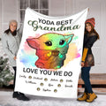 Personalized Yoda Best Grandma Blanket with Custom Names Gift Blanket GradoCreations