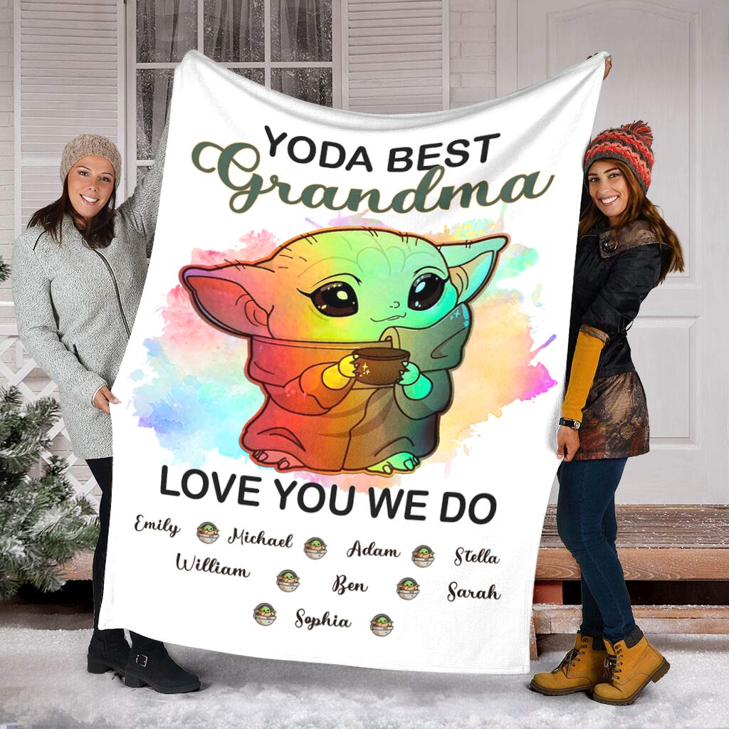 Personalized Yoda Best Grandma Blanket with Custom Names Gift Blanket GradoCreations