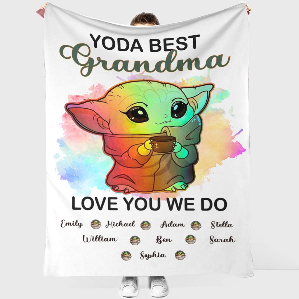 Personalized Yoda Best Grandma Blanket with Custom Names Gift Blanket GradoCreations