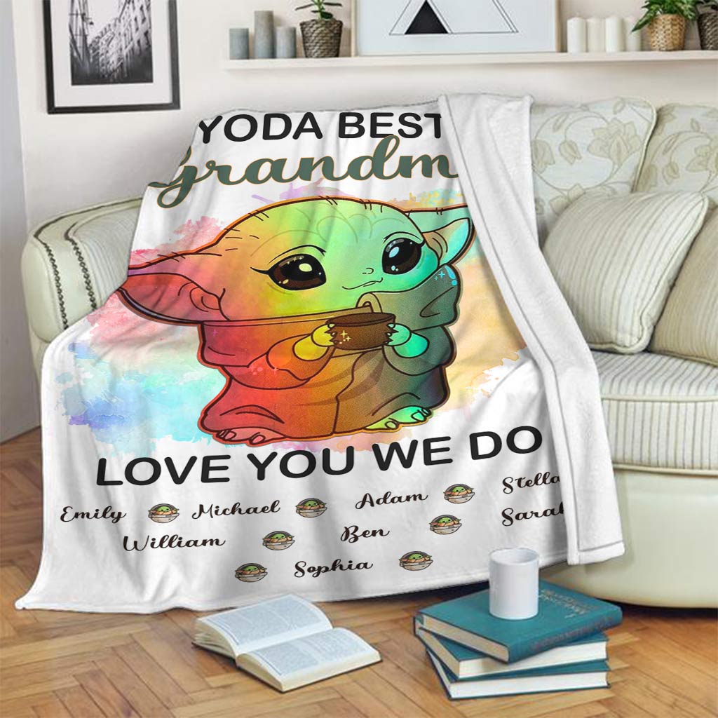 Personalized Yoda Best Grandma Blanket with Custom Names Gift Blanket GradoCreations