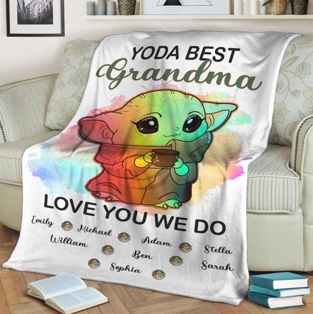 Personalized Yoda Best Grandma Blanket with Custom Names Gift Blanket GradoCreations