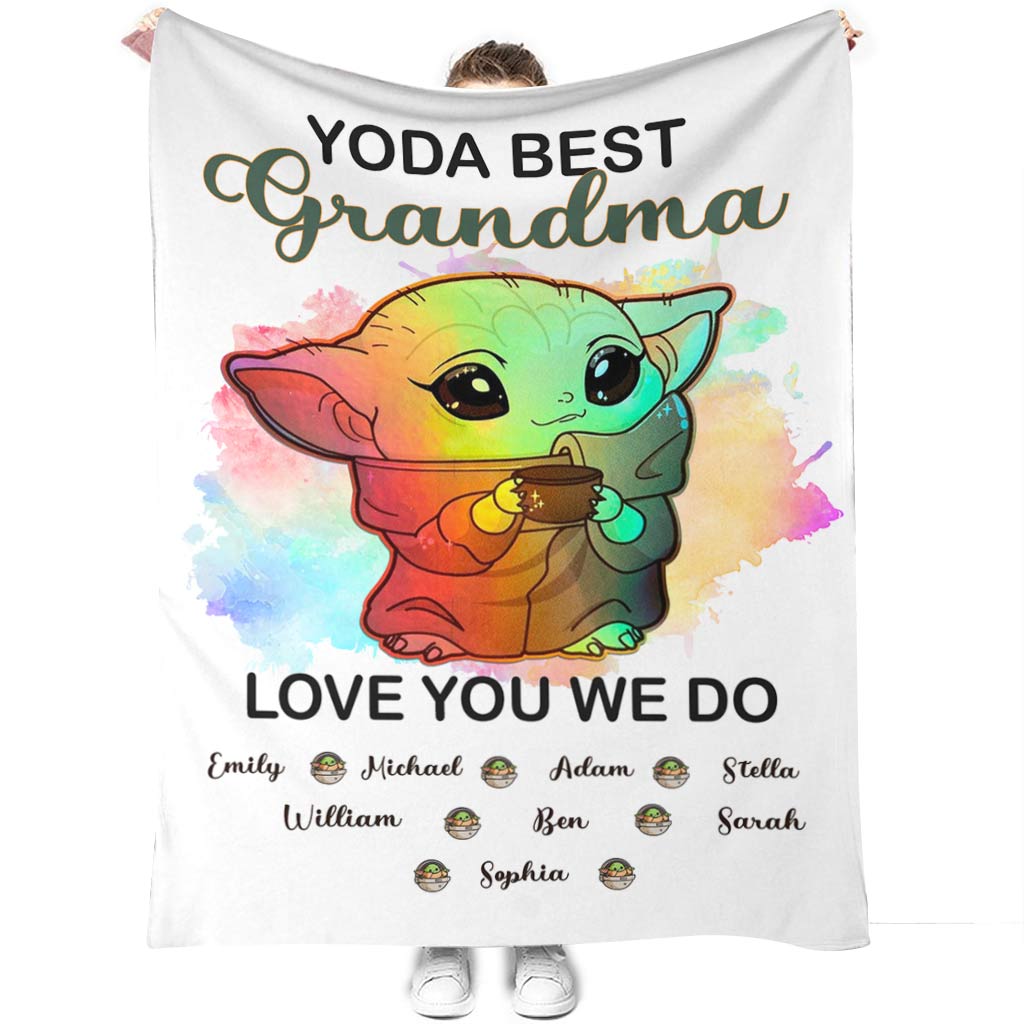 Personalized Yoda Best Grandma Blanket with Custom Names Gift Blanket GradoCreations
