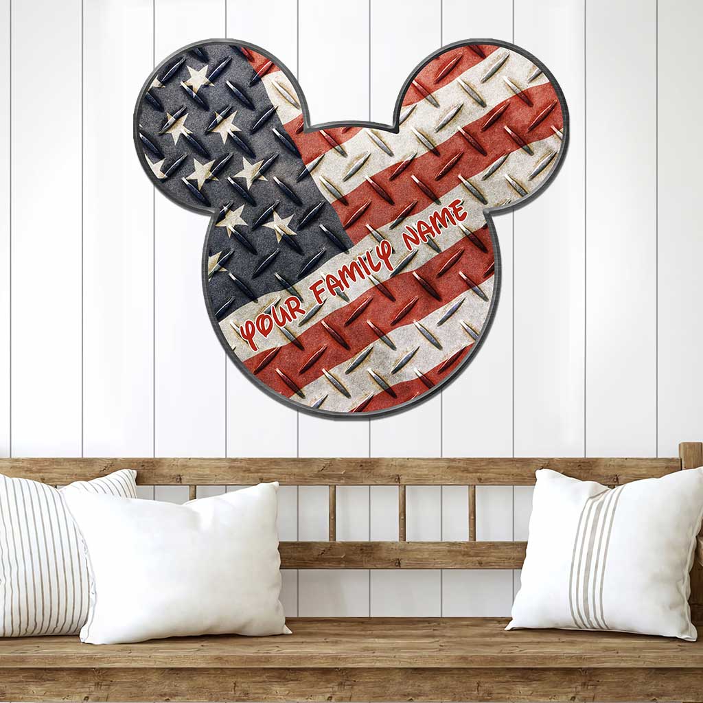 Personalized Mickey Mouse Ears Metal Sign American Flag Decor Cut Metal Sign GradoCreations