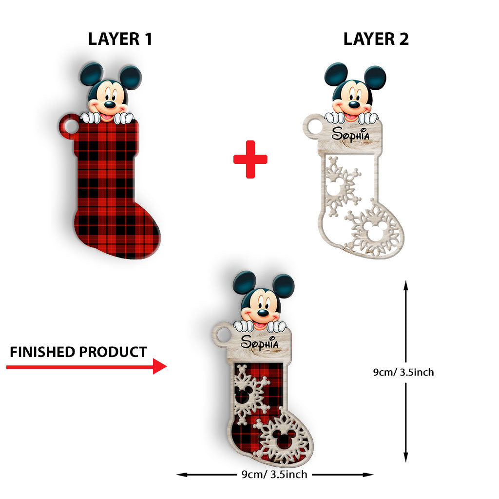 Personalized Christmas Mouse Ears Layered Wood Ornament for Kids Layered Wood Ornament GradoCreations