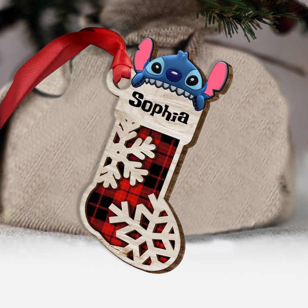 Personalized Layered Wood Christmas Stocking Ornament for Kids Layered Wood Ornament GradoCreations