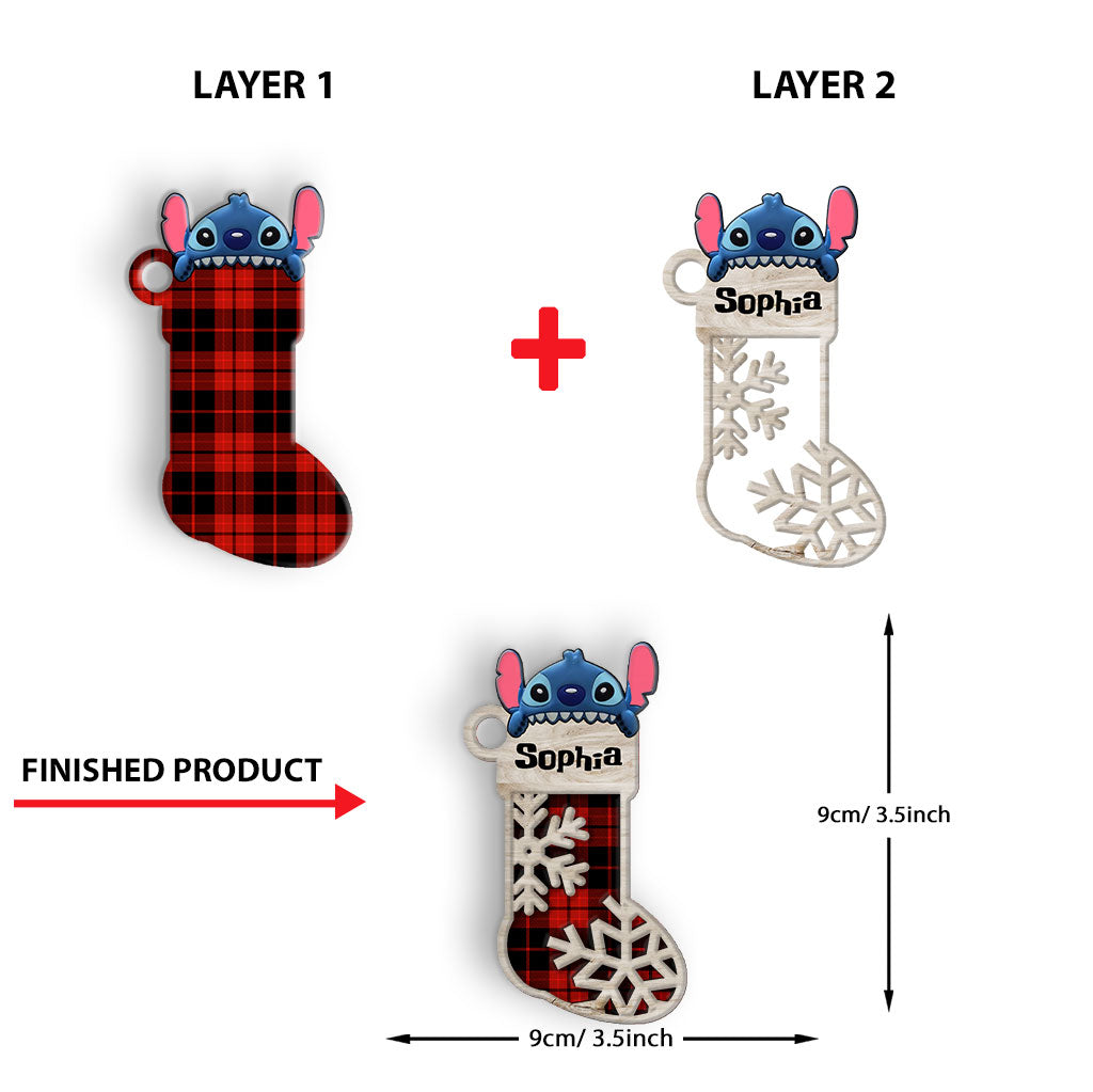 Personalized Layered Wood Christmas Stocking Ornament for Kids Layered Wood Ornament GradoCreations