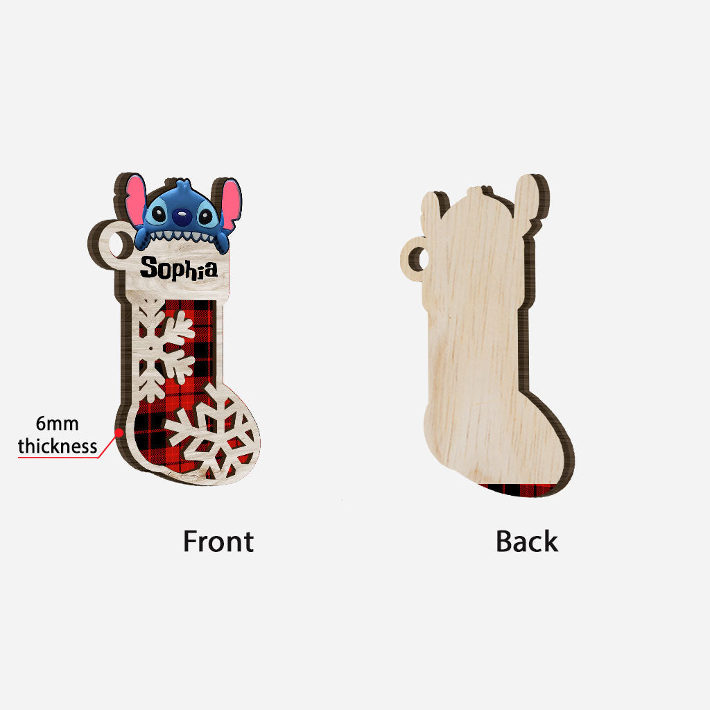 Personalized Layered Wood Christmas Stocking Ornament for Kids Layered Wood Ornament GradoCreations