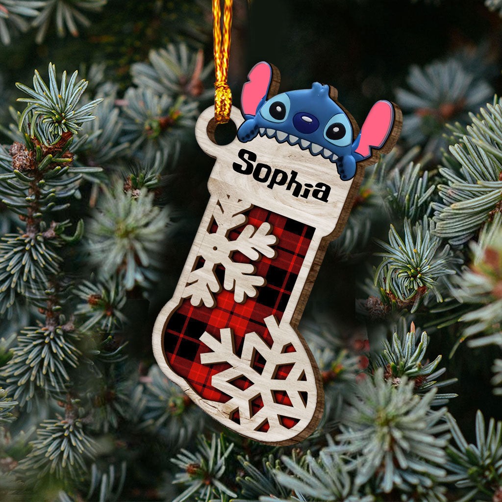 Personalized Layered Wood Christmas Stocking Ornament for Kids Layered Wood Ornament GradoCreations