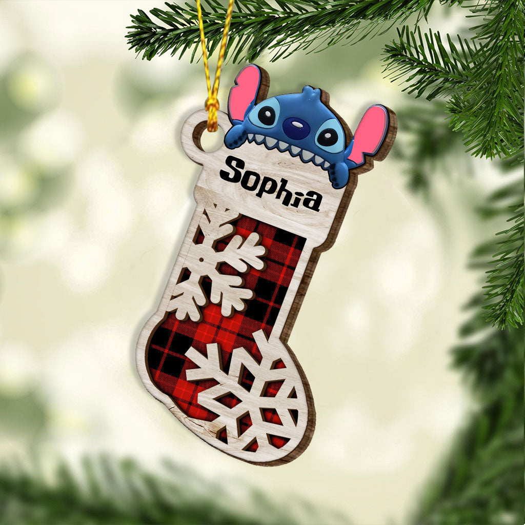Personalized Layered Wood Christmas Stocking Ornament for Kids Layered Wood Ornament GradoCreations