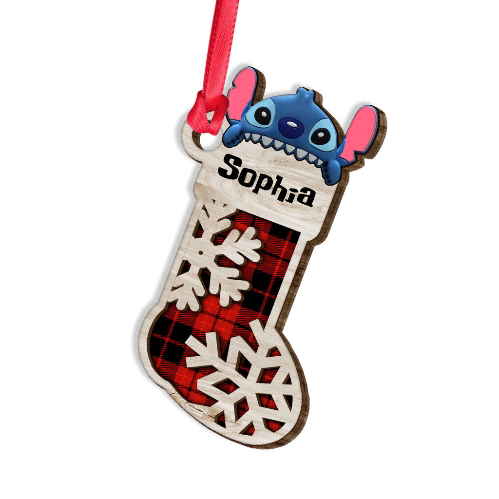 Personalized Layered Wood Christmas Stocking Ornament for Kids Layered Wood Ornament GradoCreations