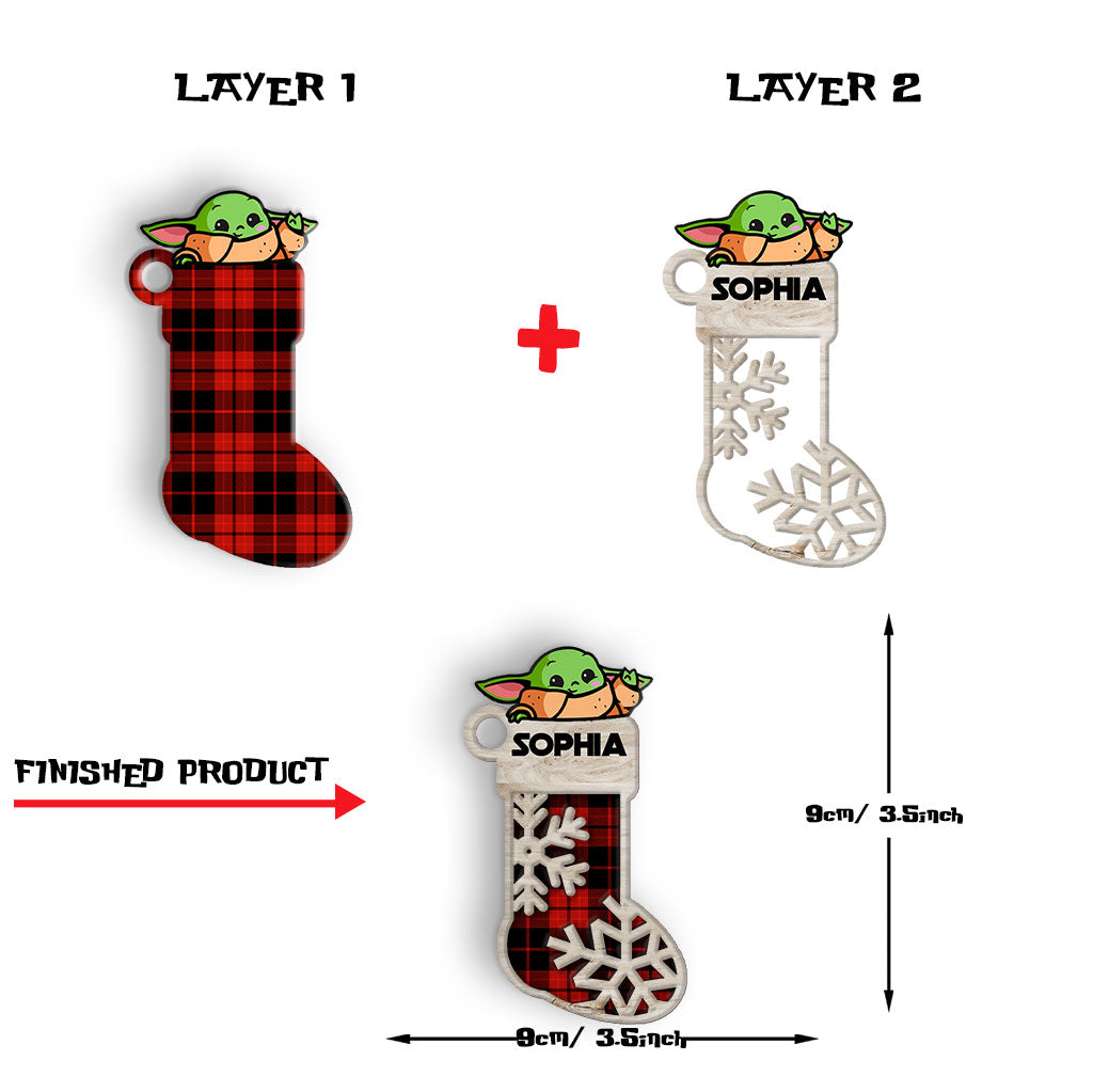 Personalized Child Stocking Christmas Ornament Custom Name Gift Layered Wood Ornament GradoCreations