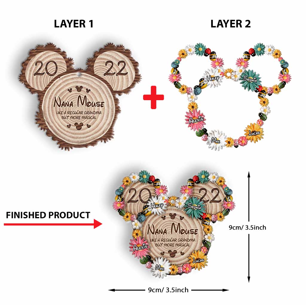 Personalized Layered Wood Ornament Magical Nana Mouse Gift for Grandma Layered Wood Ornament GradoCreations