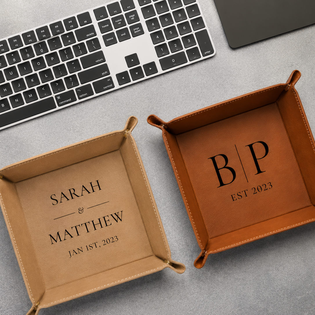 Personalized Leather Valet Tray Custom Name Gift for Dad HN590 - Leather Valet Tray FIX GradoCreations