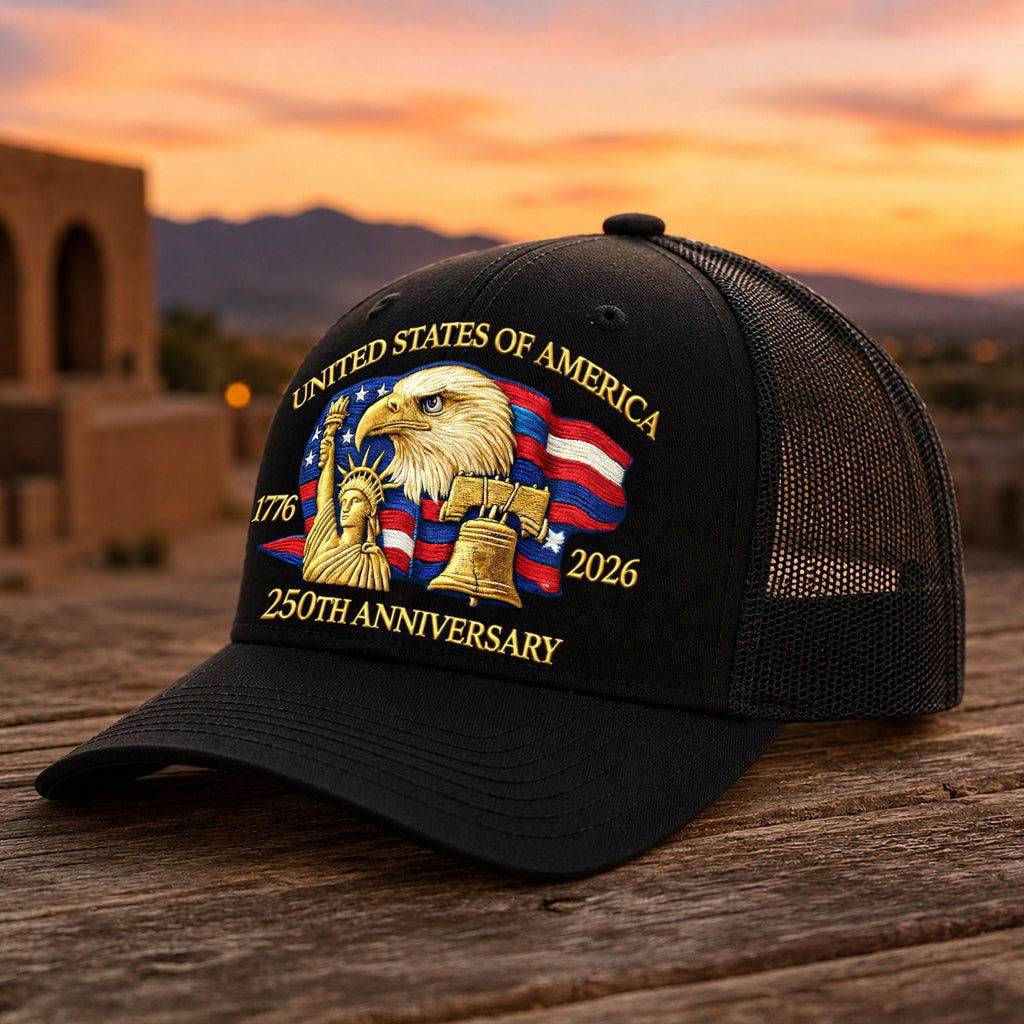 Personalized USA 250th Anniversary Embroidered Trucker Hat Gift HN590 - Embroidered Trucker Hat GradoCreations