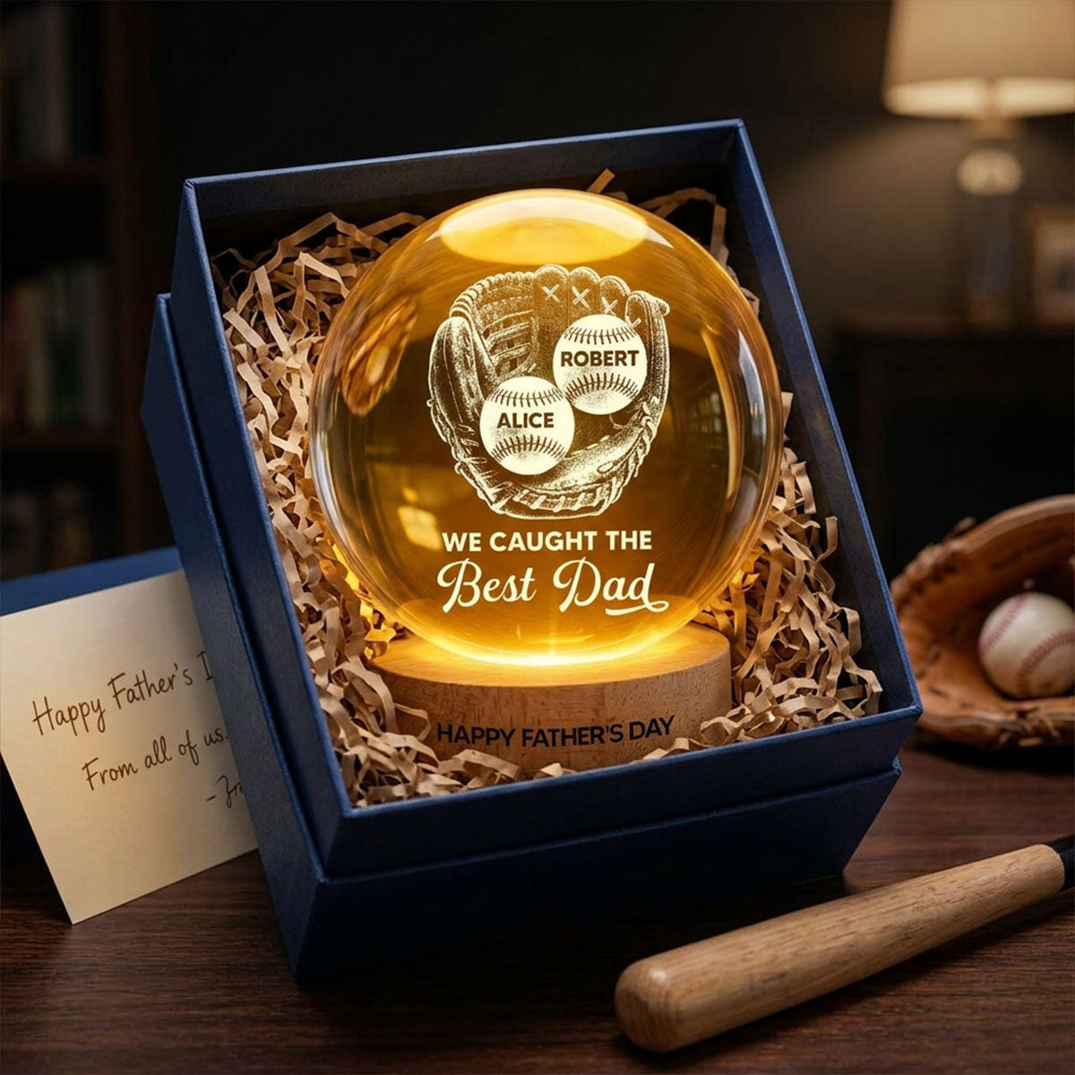 Personalized Crystal Globe Lamp Gift for Dad - Baseball Lovers