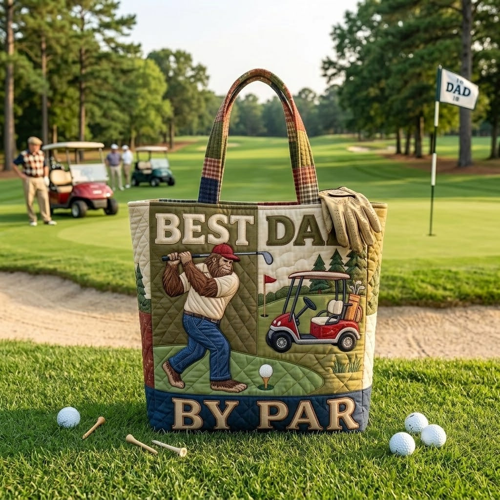 Personalized Quilted Tote Bag Best Dad By Par Gift for Golf Lovers
