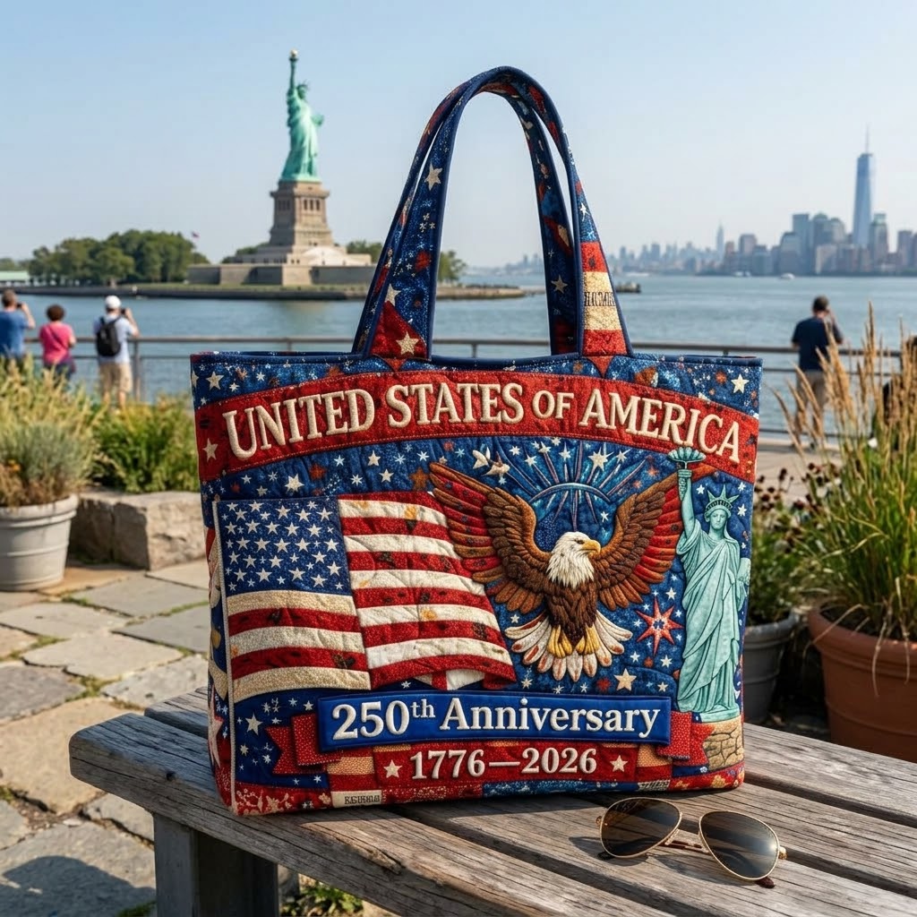 Personalized Quilted Tote Bag American Flag Gift for Patriots