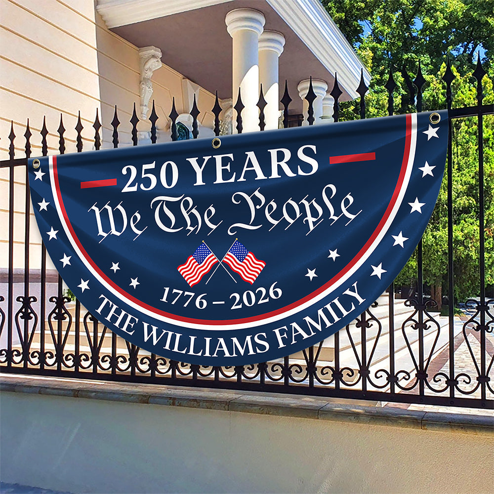 Personalized Family Name Flag 250 Years America Independence Gift HN590 - Non-Pleated Fan Flag GradoCreations