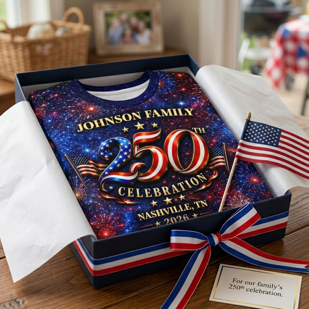 Personalized 250th Celebration AOP T-Shirt for Family | Patriotic Gift