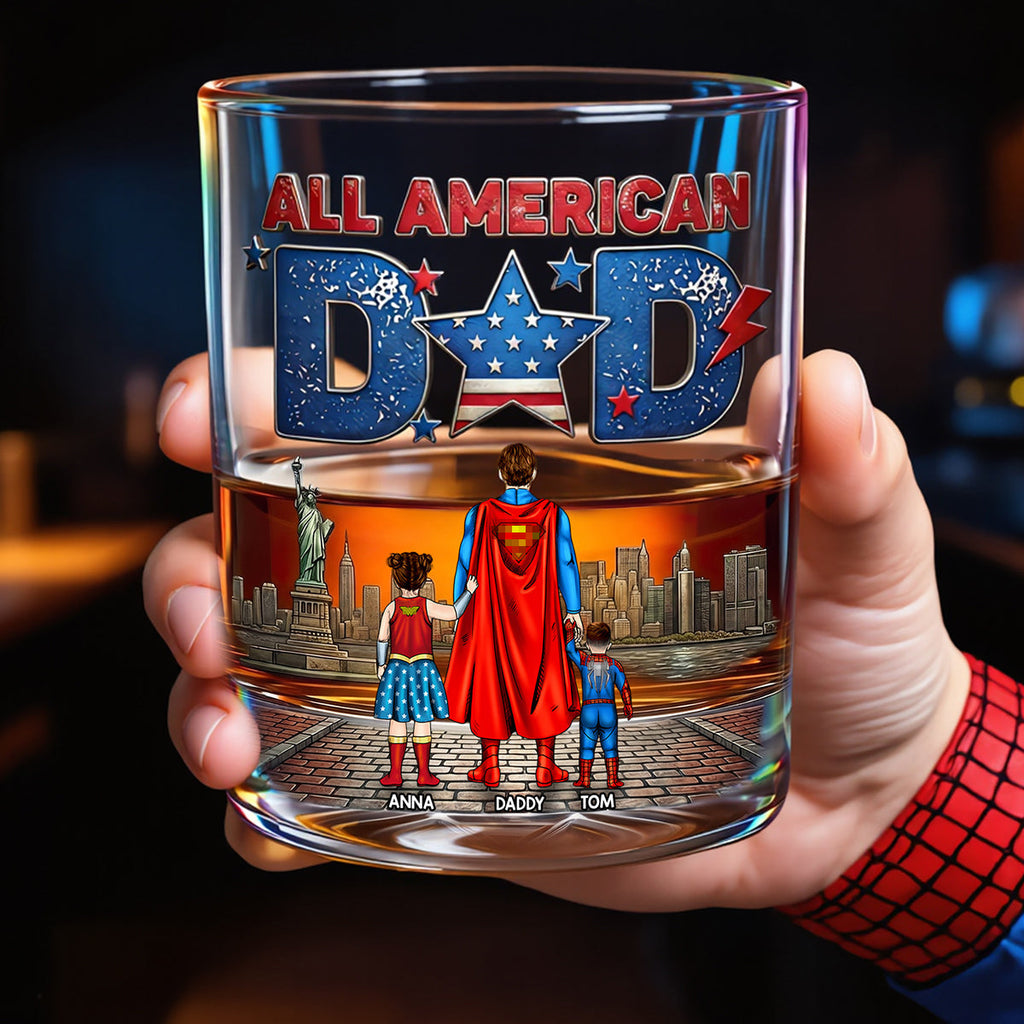 Personalized Whiskey Glass All American Dad Gift for Him