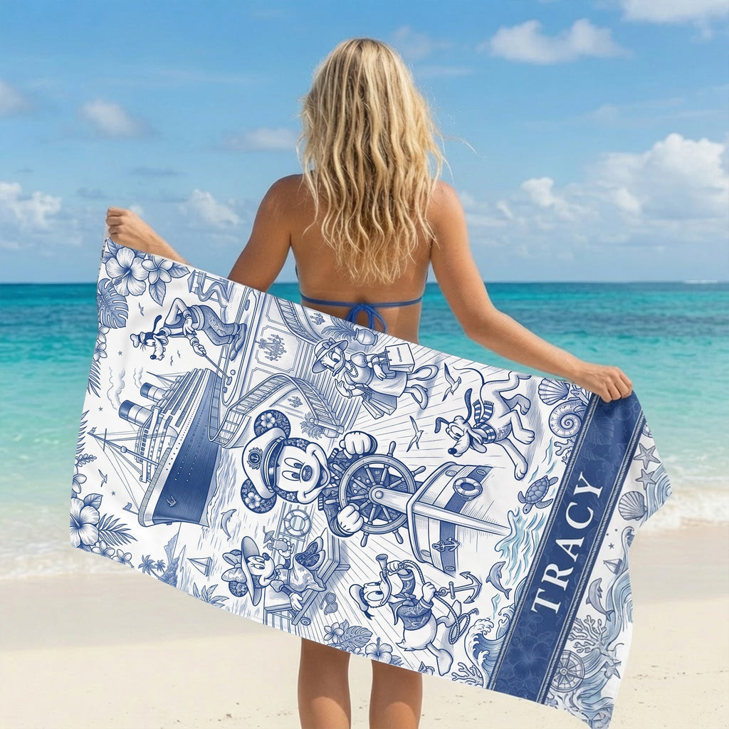 Personalized Toile De Jouy Beach Towel Custom Name Gift for Travelers Beach Towel GradoCreations