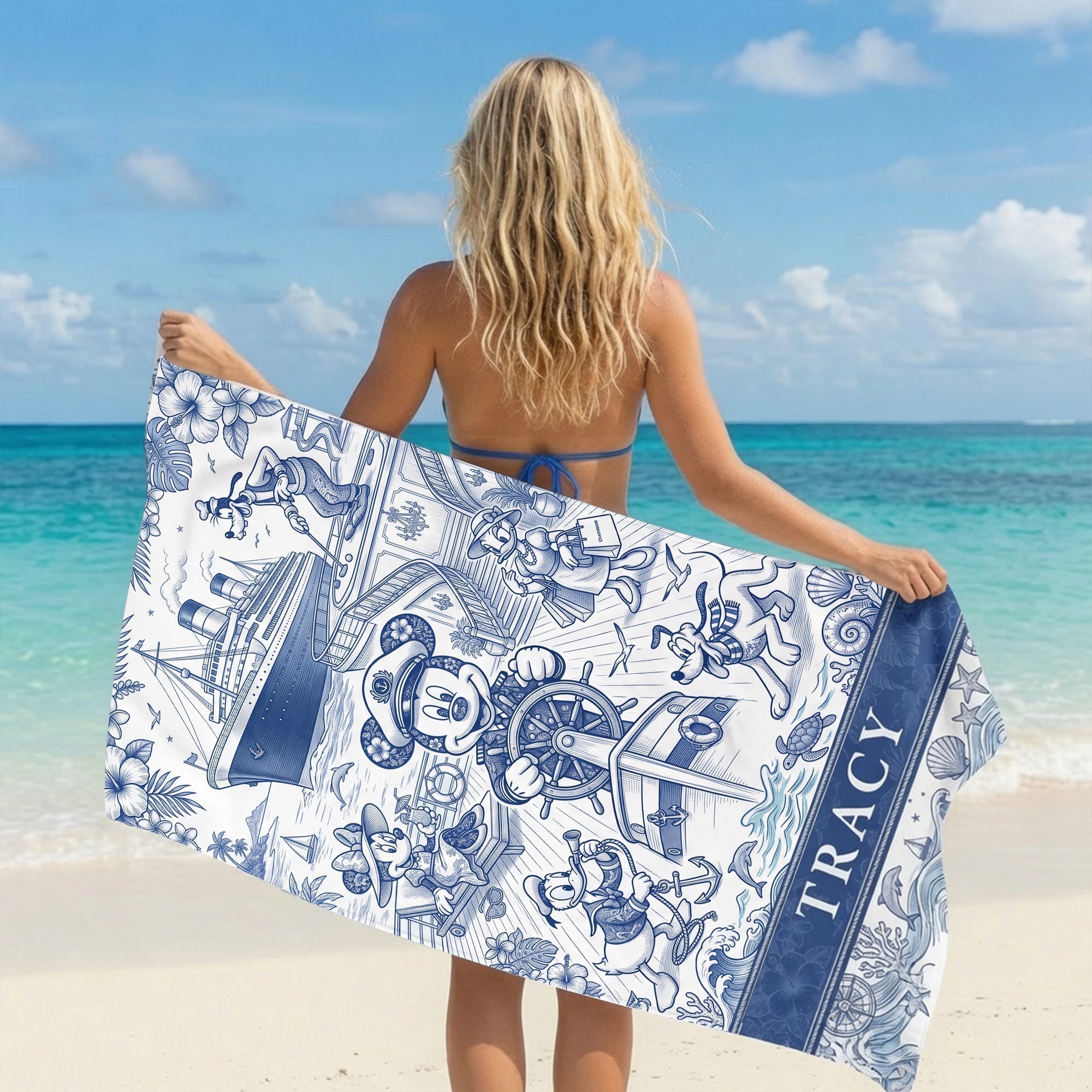 Personalized Toile De Jouy Beach Towel Custom Name Gift for Travelers Beach Towel GradoCreations