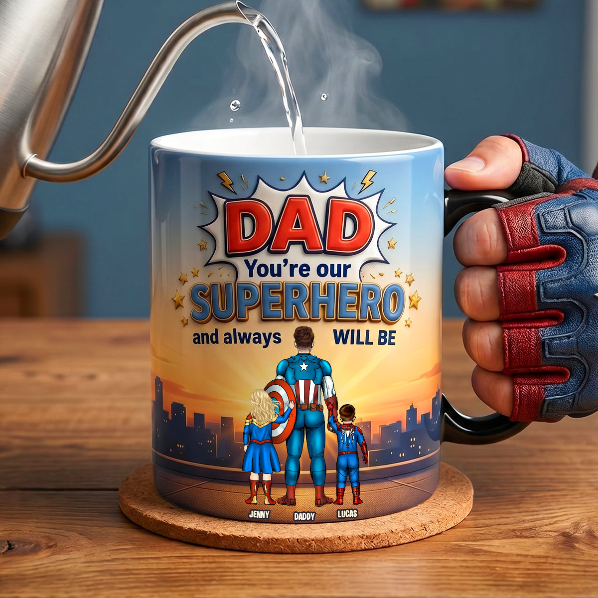 Personalized Superhero Mug Gift for Dad Custom Names 11oz 15oz