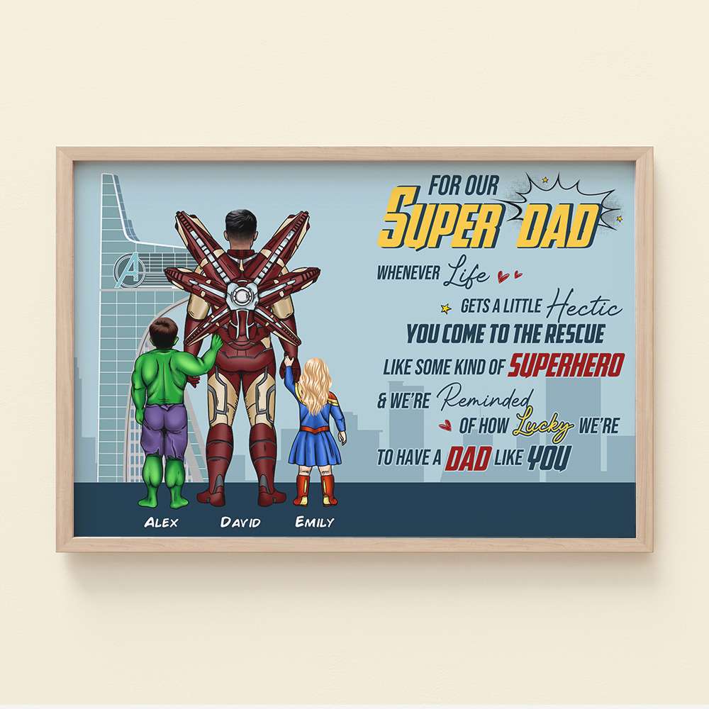 Personalized Superhero Canvas Poster Gift for Dad | Father's Day